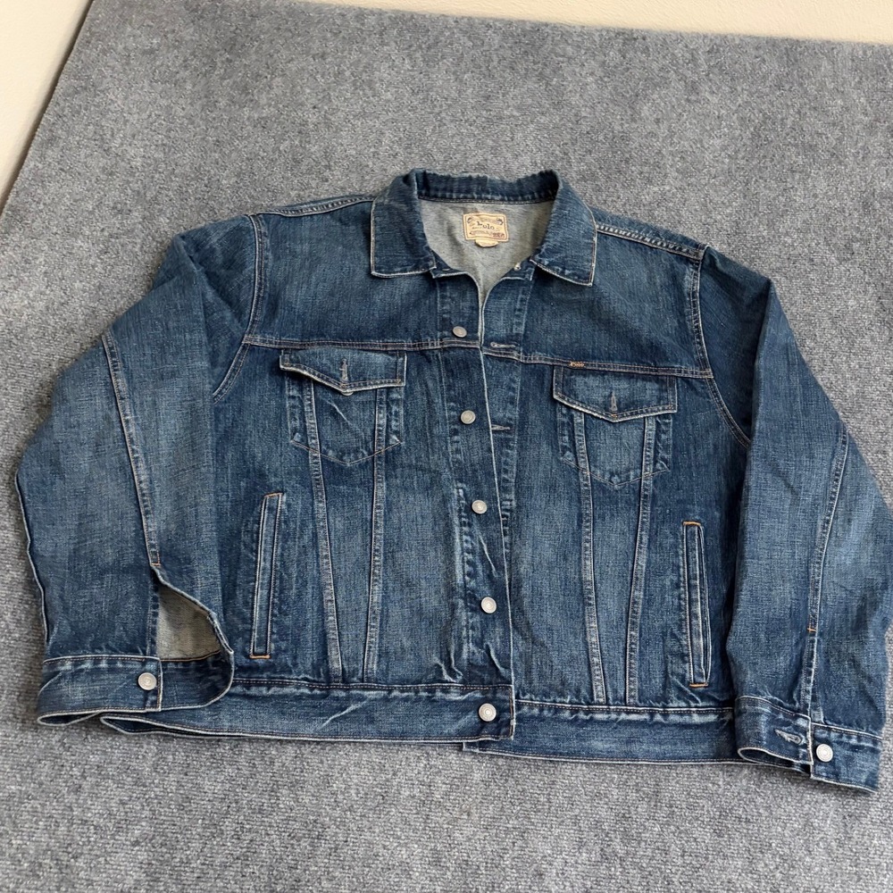 Polo Ralph Lauren Mens Denim Trucker Jacket Dark Wash Blue Cotton Size 2XB